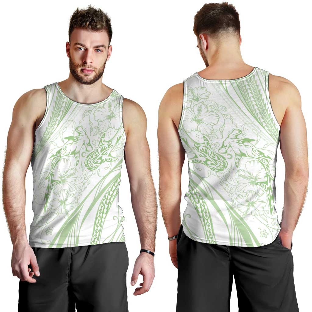 Sharks Couple Dreamy Polynesians Floral Sea Men Tank Top Emerald - Polynesian Pride