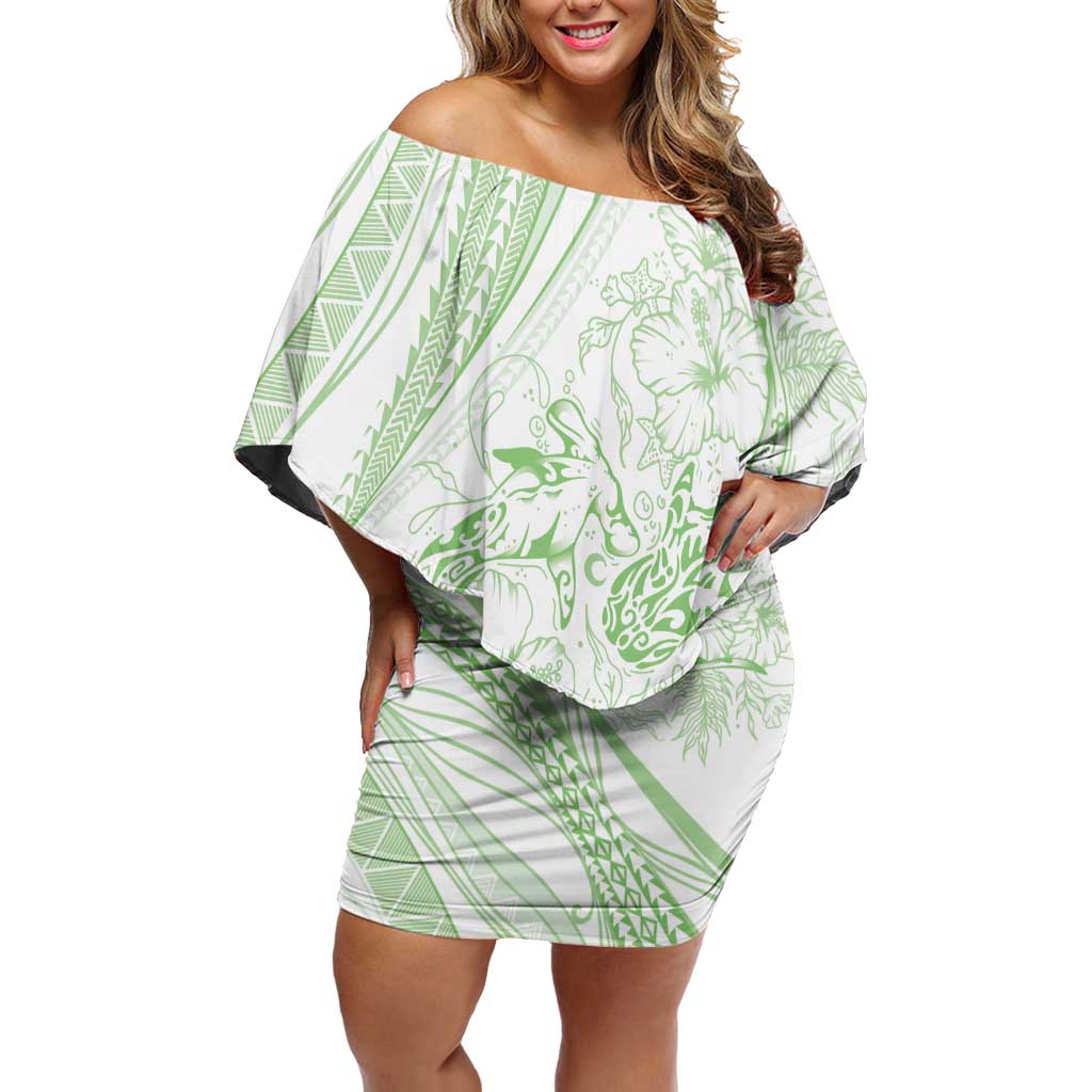 Sharks Couple Dreamy Polynesians Floral Sea Off Shoulder Short Dress Emerald LT7 Women Emerald - Polynesian Pride