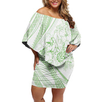 Sharks Couple Dreamy Polynesians Floral Sea Off Shoulder Short Dress Emerald LT7 Women Emerald - Polynesian Pride