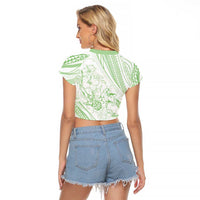 Sharks Couple Dreamy Polynesians Floral Sea Raglan Cropped T Shirt Emerald - Polynesian Pride