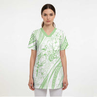 Sharks Couple Dreamy Polynesians Floral Sea Scrub Top Emerald - Polynesian Pride