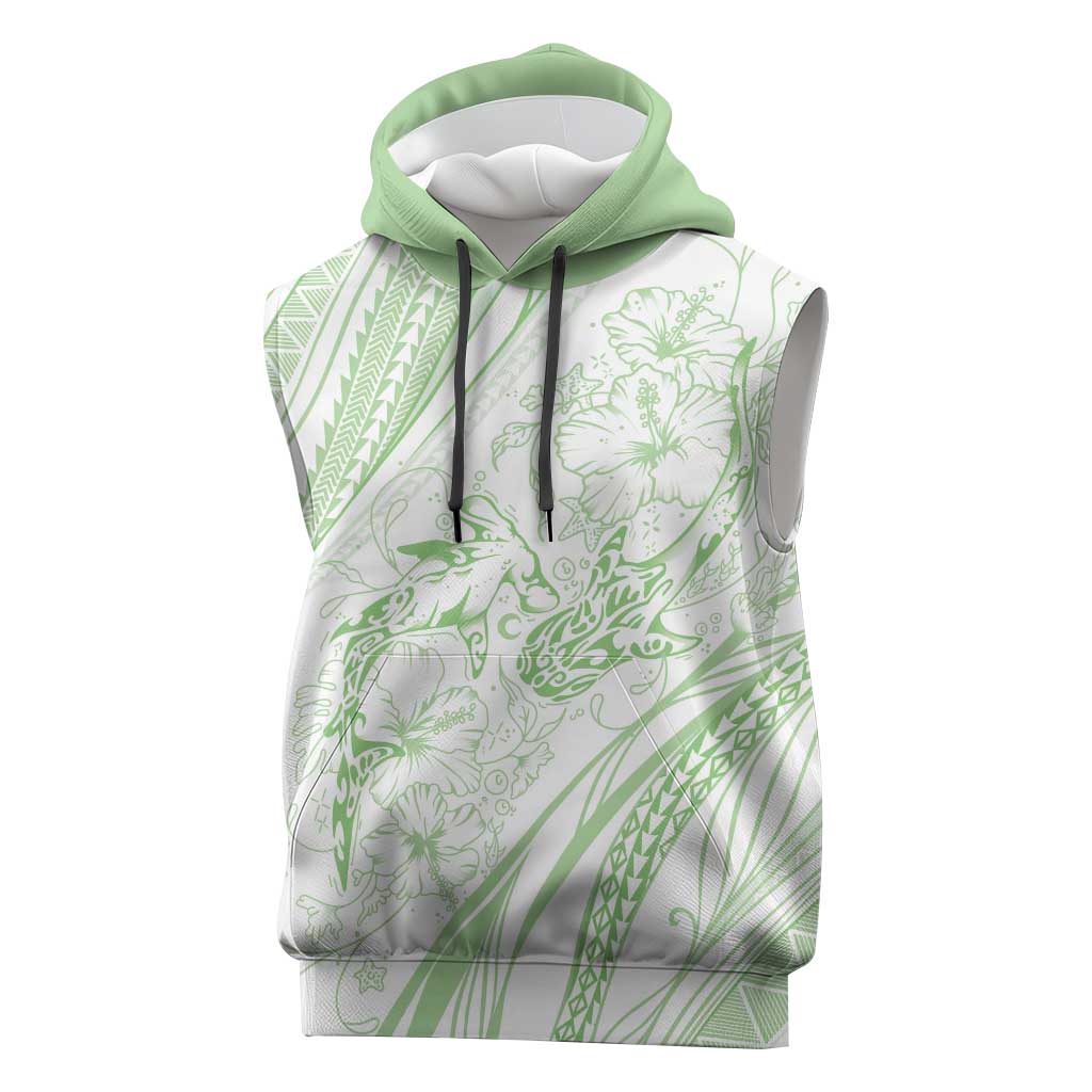 Sharks Couple Dreamy Polynesians Floral Sea Sleeveless Hoodie Emerald - Polynesian Pride