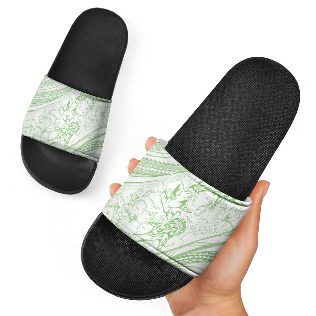 Sharks Couple Dreamy Polynesians Floral Sea Slide Sandals Emerald - Polynesian Pride