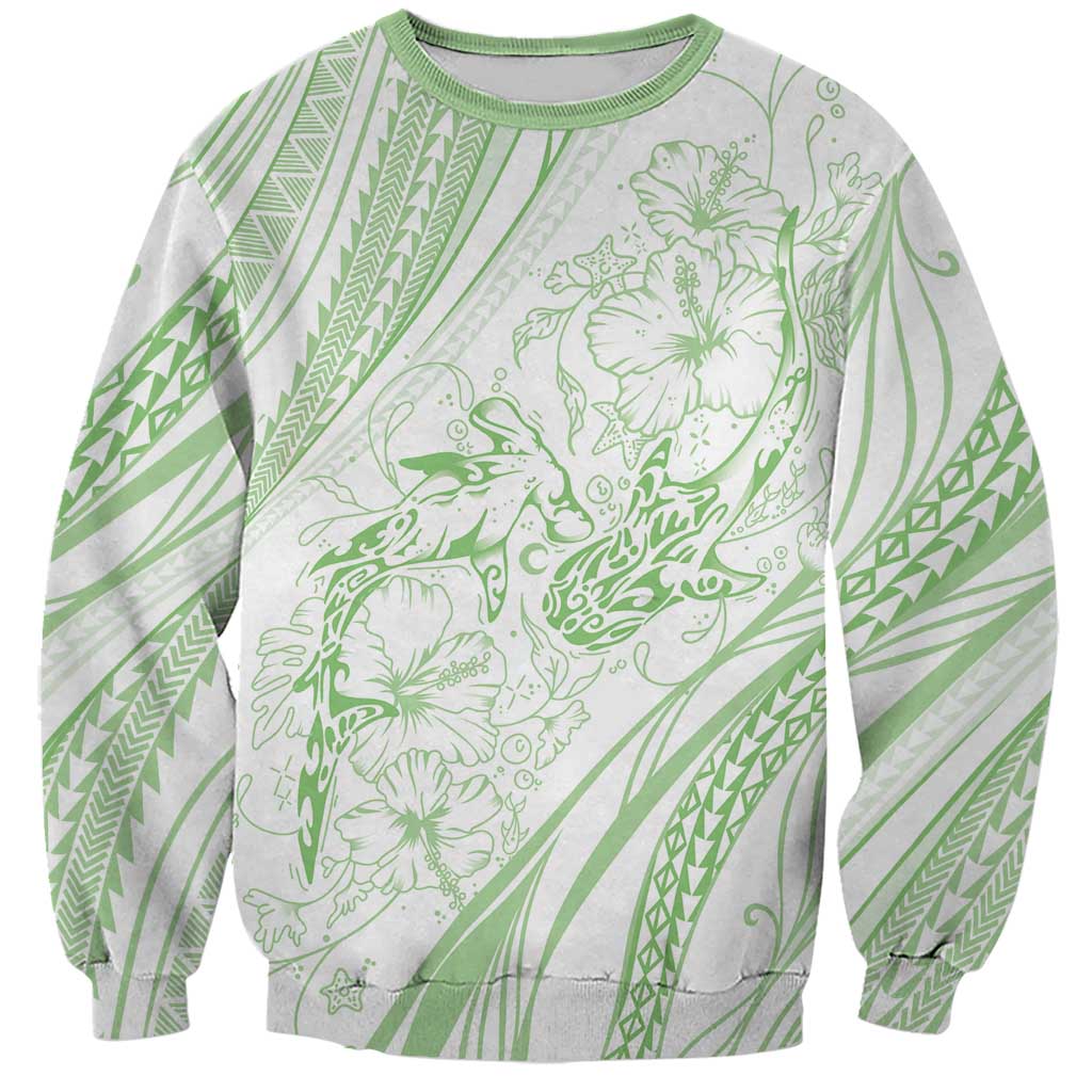 Sharks Couple Dreamy Polynesians Floral Sea Sweatshirt Emerald - Polynesian Pride