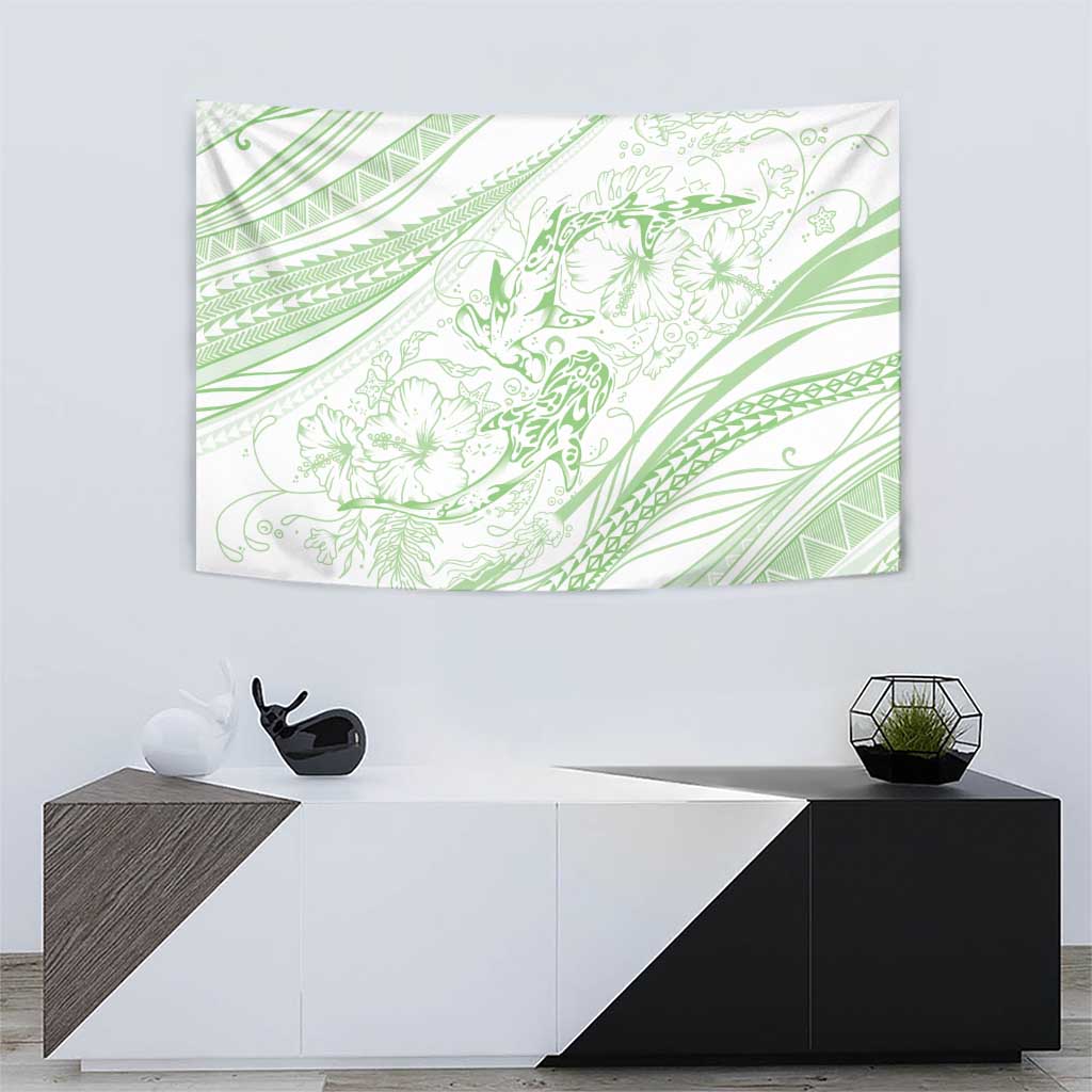 Sharks Couple Dreamy Polynesians Floral Sea Tapestry Emerald - Polynesian Pride