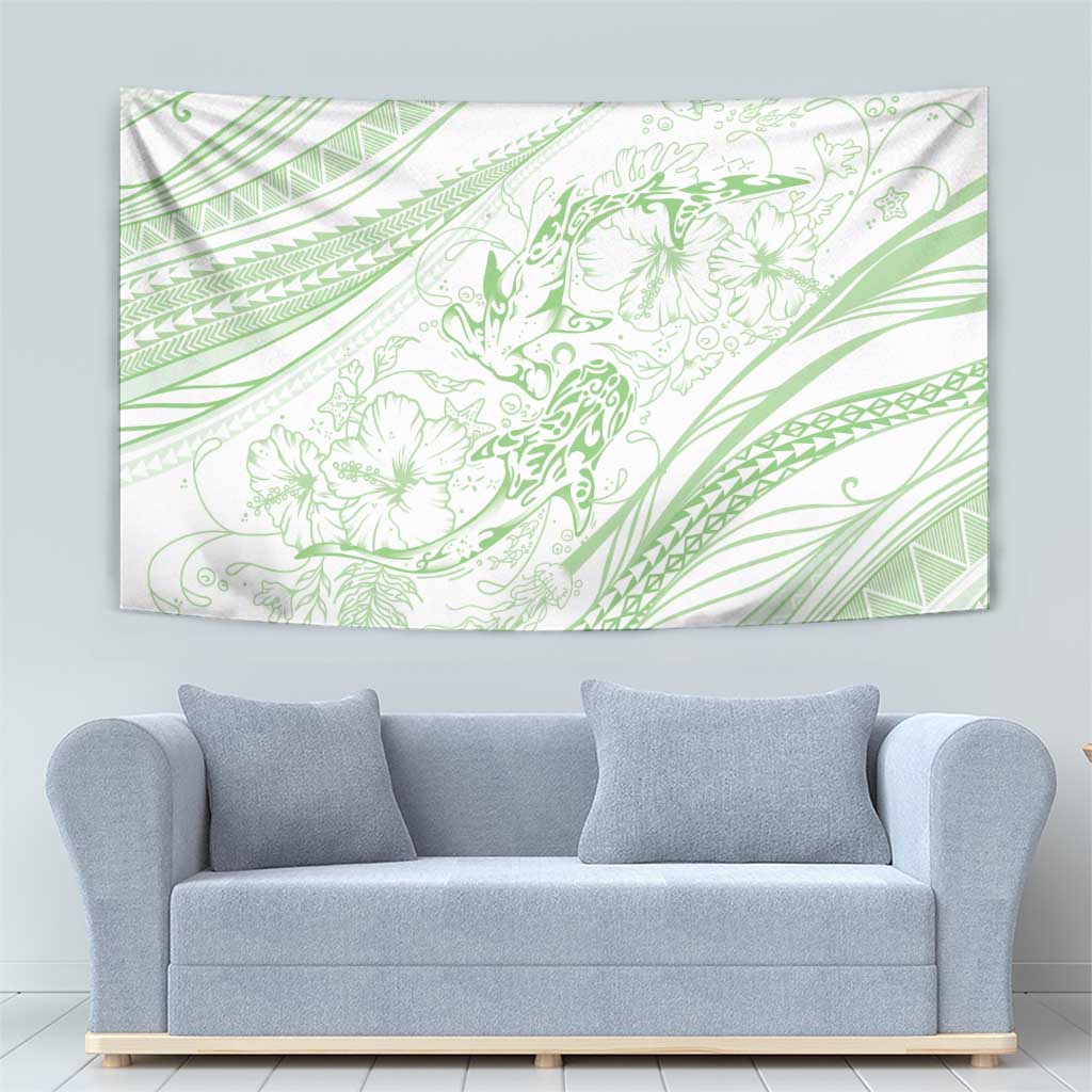 Sharks Couple Dreamy Polynesians Floral Sea Tapestry Emerald - Polynesian Pride