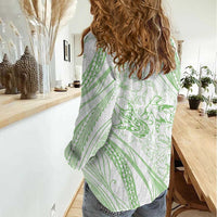 Sharks Couple Dreamy Polynesians Floral Sea Women Casual Shirt Emerald LT7 - Polynesian Pride