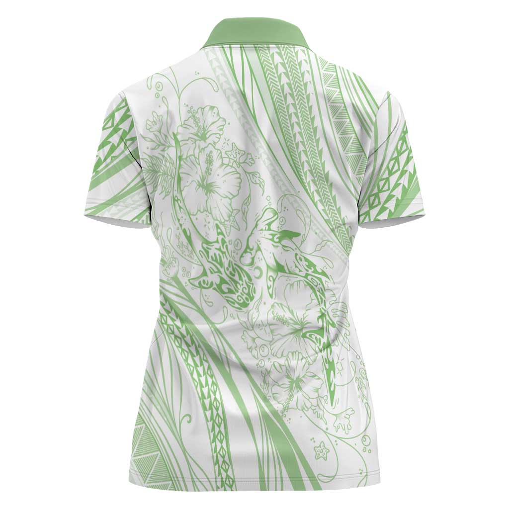 Sharks Couple Dreamy Polynesians Floral Sea Women Polo Shirt Emerald LT7 - Polynesian Pride