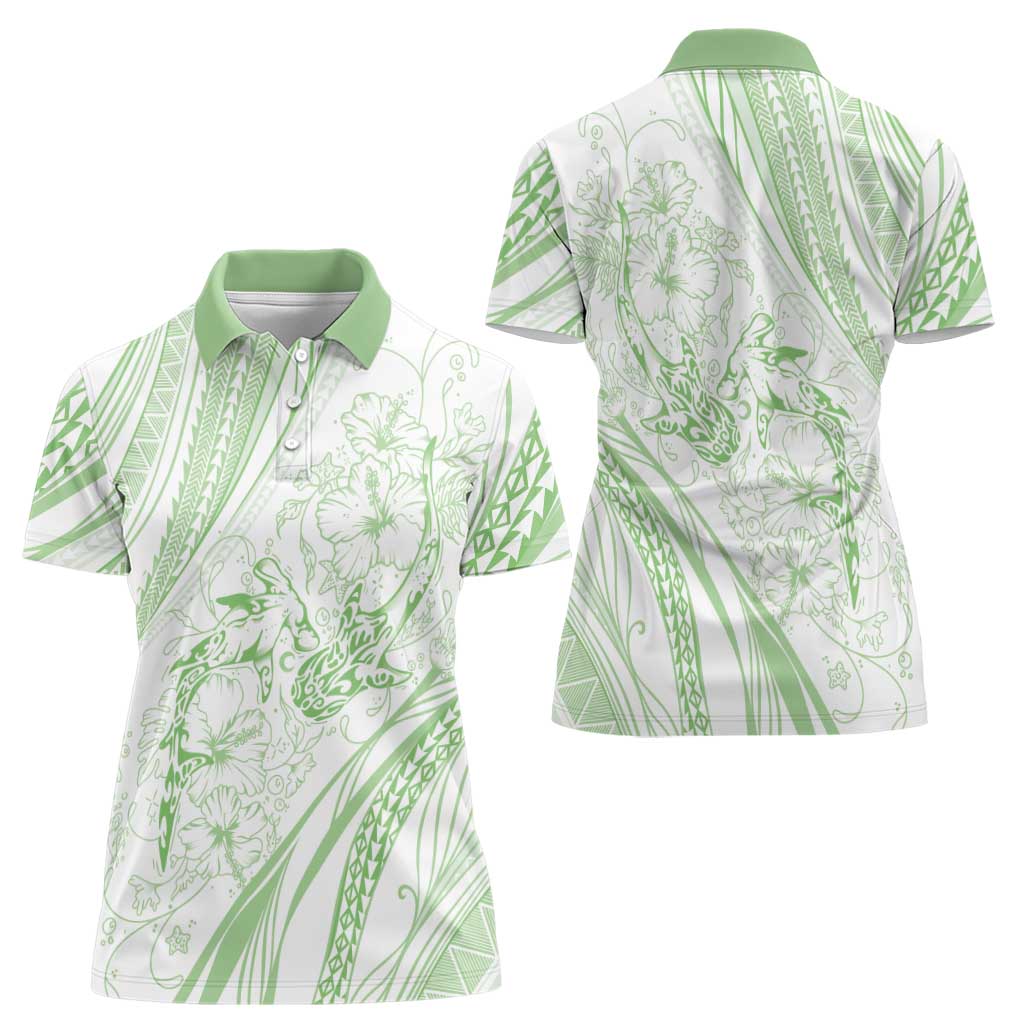 Sharks Couple Dreamy Polynesians Floral Sea Women Polo Shirt Emerald LT7 - Polynesian Pride