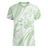 Sharks Couple Dreamy Polynesians Floral Sea Women V-Neck T-Shirt Emerald LT7 Female Emerald - Polynesian Pride