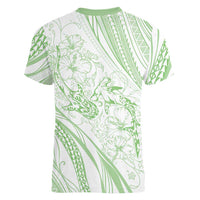 Sharks Couple Dreamy Polynesians Floral Sea Women V-Neck T-Shirt Emerald LT7 - Polynesian Pride