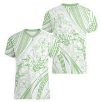 Sharks Couple Dreamy Polynesians Floral Sea Women V-Neck T-Shirt Emerald LT7 - Polynesian Pride