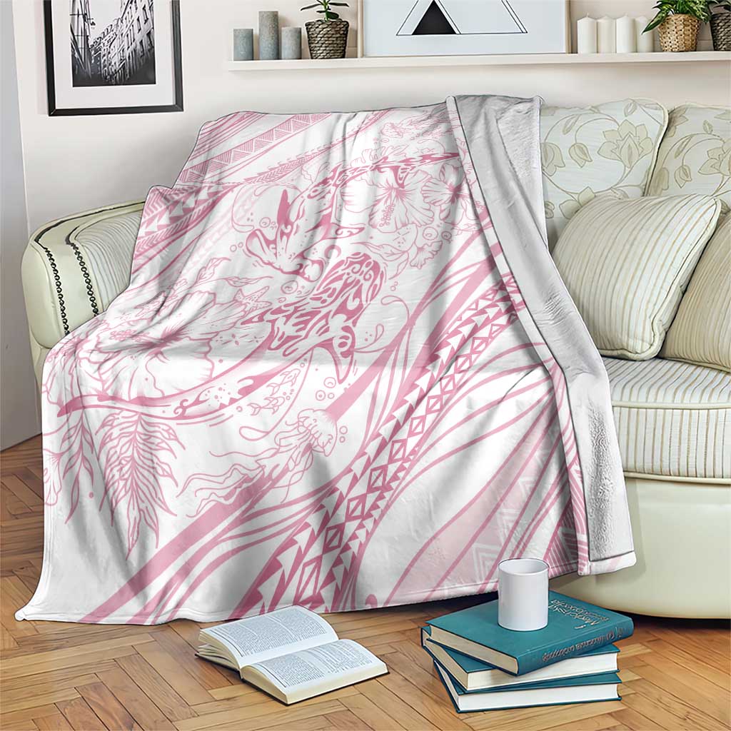 Sharks Couple Dreamy Polynesians Floral Sea Blanket Pink - Polynesian Pride