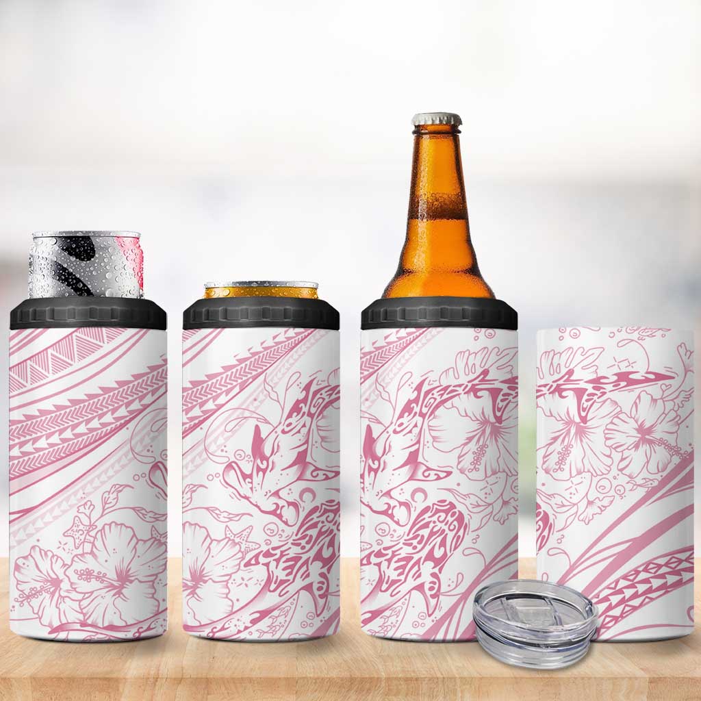 Sharks Couple Dreamy Polynesians Floral Sea 4 in 1 Can Cooler Tumbler Pink LT7 - Polynesian Pride