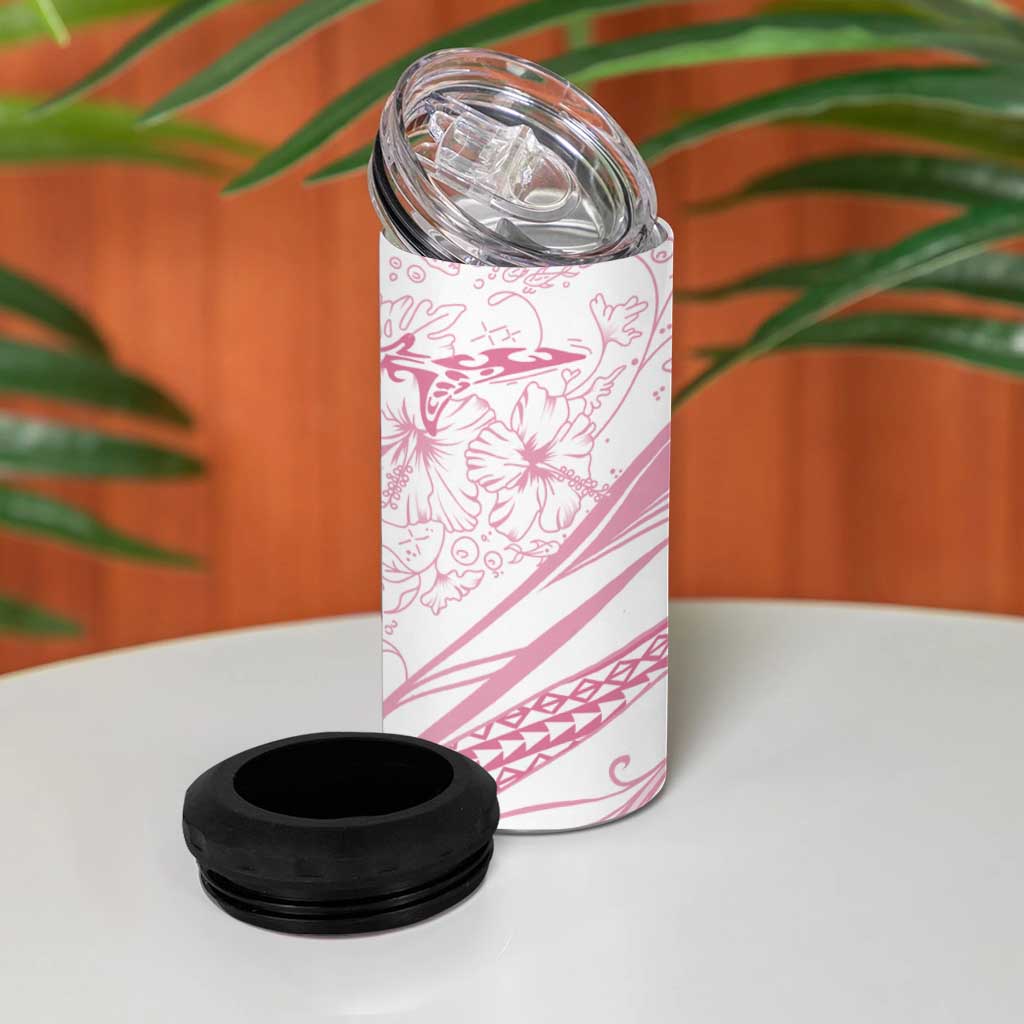 Sharks Couple Dreamy Polynesians Floral Sea 4 in 1 Can Cooler Tumbler Pink LT7 - Polynesian Pride