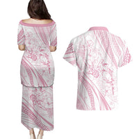Sharks Couple Dreamy Polynesians Floral Sea Couples Matching Puletasi and Hawaiian Shirt Pink LT7 - Polynesian Pride