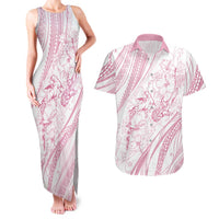 Sharks Couple Dreamy Polynesians Floral Sea Couples Matching Tank Maxi Dress and Hawaiian Shirt Pink LT7 Pink - Polynesian Pride