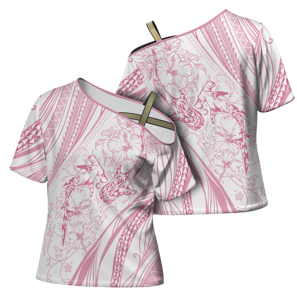 Sharks Couple Dreamy Polynesians Floral Sea Cross Shoulder Shirt Pink - Polynesian Pride