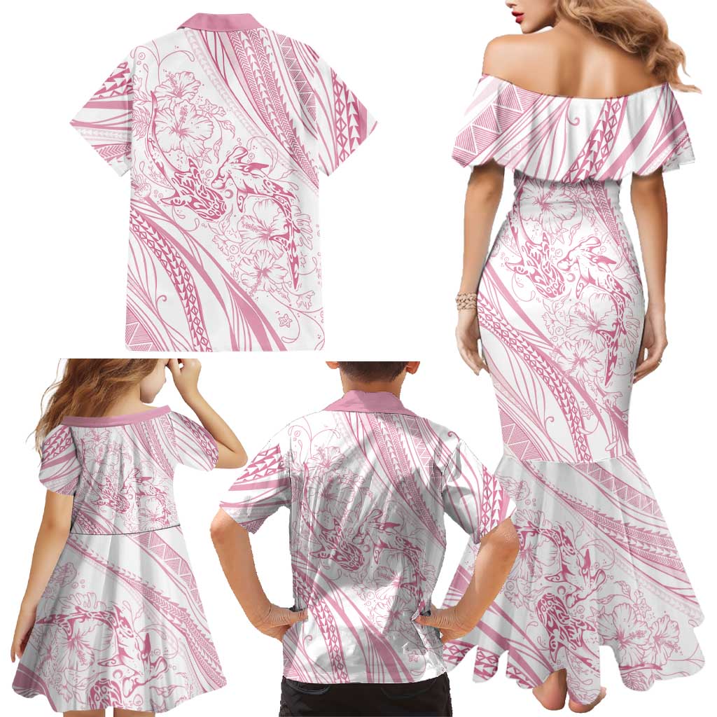 Sharks Couple Dreamy Polynesians Floral Sea Family Matching Mermaid Dress and Hawaiian Shirt Pink LT7 - Polynesian Pride