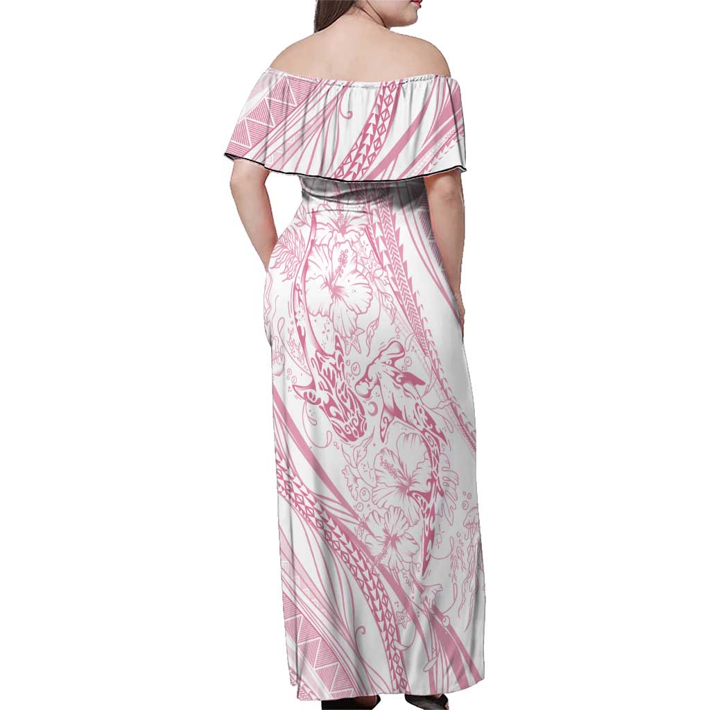 Sharks Couple Dreamy Polynesians Floral Sea Family Matching Off Shoulder Maxi Dress and Hawaiian Shirt Pink LT7 - Polynesian Pride