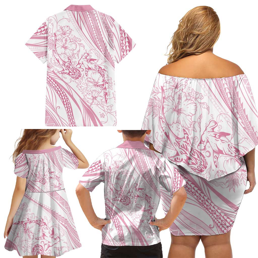Sharks Couple Dreamy Polynesians Floral Sea Family Matching Off Shoulder Short Dress and Hawaiian Shirt Pink LT7 - Polynesian Pride