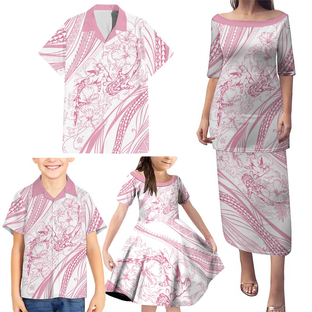 Sharks Couple Dreamy Polynesians Floral Sea Family Matching Puletasi and Hawaiian Shirt Pink LT7 - Polynesian Pride