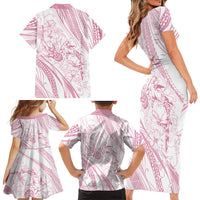 Sharks Couple Dreamy Polynesians Floral Sea Family Matching Short Sleeve Bodycon Dress and Hawaiian Shirt Pink LT7 - Polynesian Pride