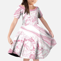 Sharks Couple Dreamy Polynesians Floral Sea Family Matching Tank Maxi Dress and Hawaiian Shirt Pink LT7 Daughter's Dress Pink - Polynesian Pride