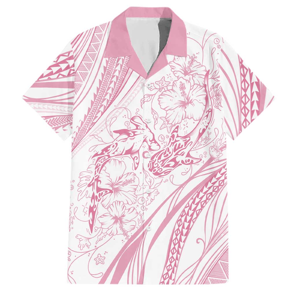 Sharks Couple Dreamy Polynesians Floral Sea Family Matching Tank Maxi Dress and Hawaiian Shirt Pink LT7 Dad's Shirt - Short Sleeve Pink - Polynesian Pride