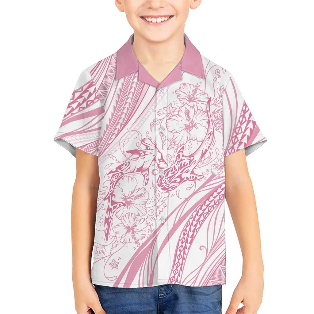 Sharks Couple Dreamy Polynesians Floral Sea Family Matching Tank Maxi Dress and Hawaiian Shirt Pink LT7 Son's Shirt Pink - Polynesian Pride