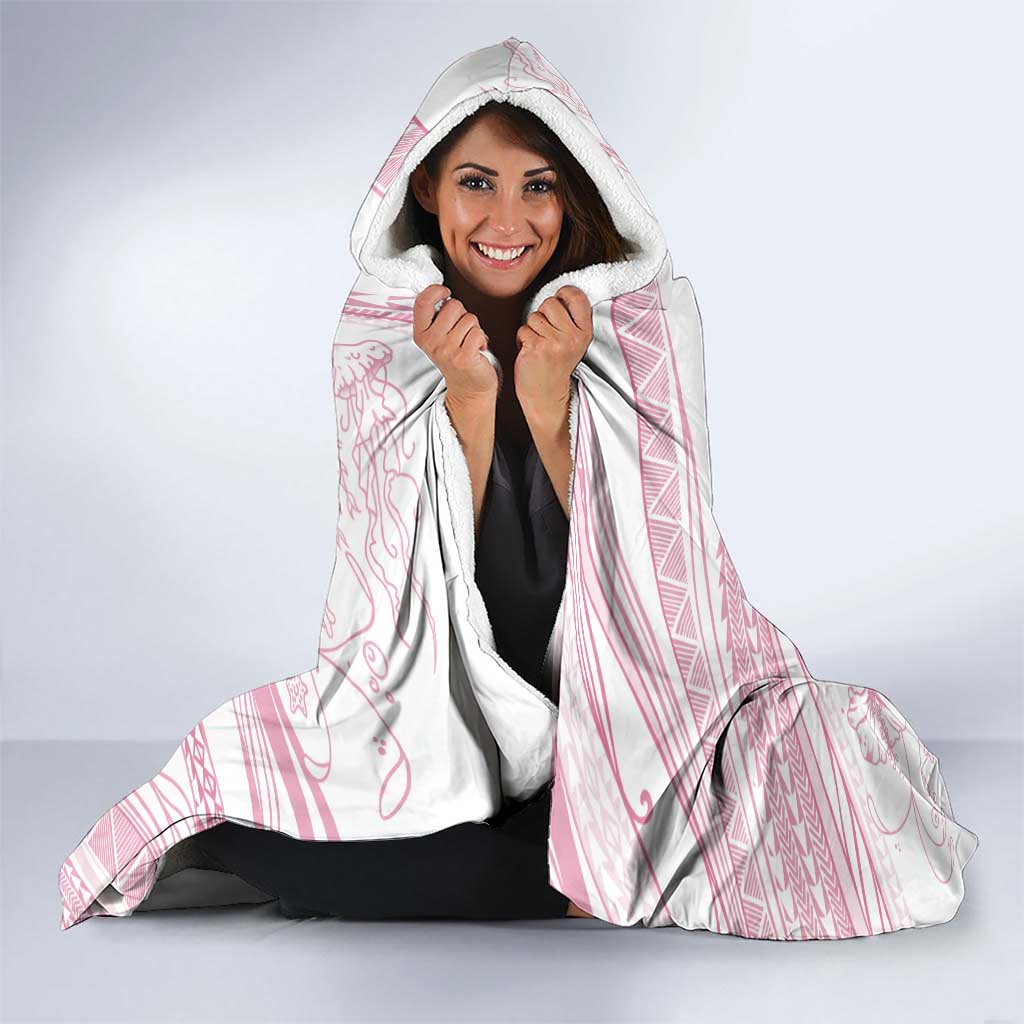 Sharks Couple Dreamy Polynesians Floral Sea Hooded Blanket Pink - Polynesian Pride