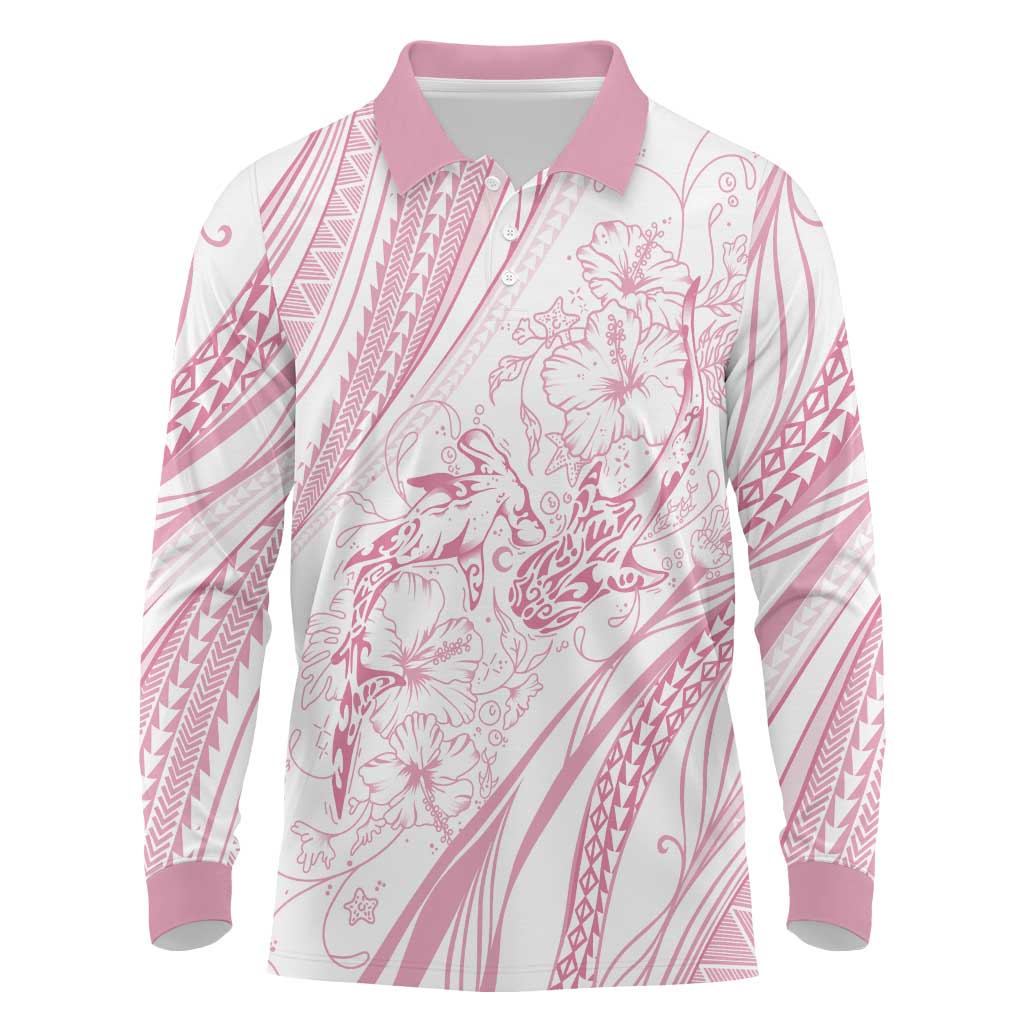 Sharks Couple Dreamy Polynesians Floral Sea Long Sleeve Polo Shirt Pink LT7 Pink - Polynesian Pride