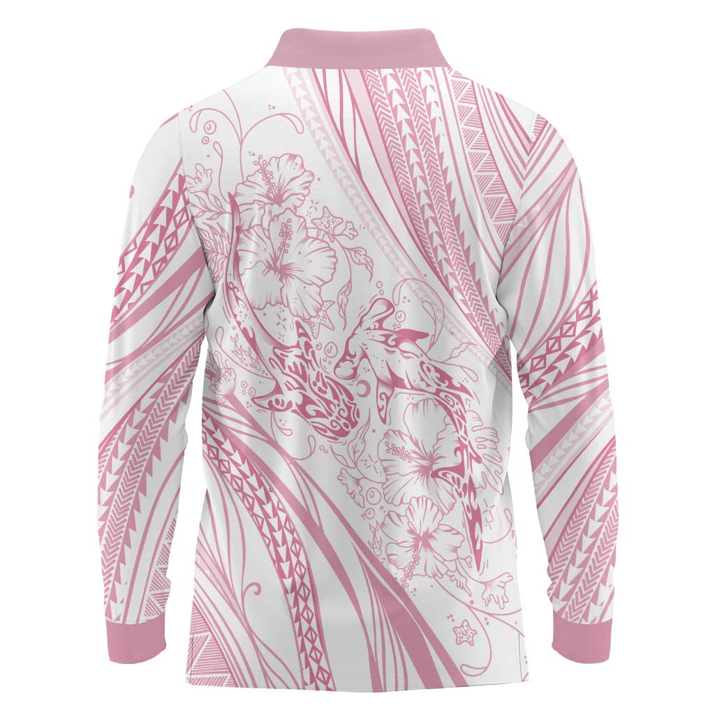 Sharks Couple Dreamy Polynesians Floral Sea Long Sleeve Polo Shirt Pink LT7 - Polynesian Pride
