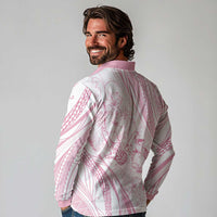 Sharks Couple Dreamy Polynesians Floral Sea Long Sleeve Polo Shirt Pink LT7 - Polynesian Pride