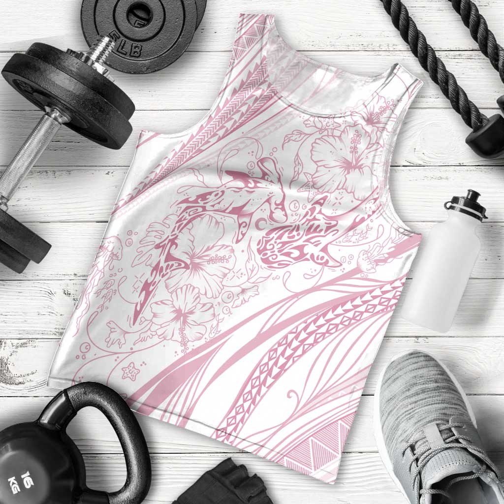 Sharks Couple Dreamy Polynesians Floral Sea Men Tank Top Pink - Polynesian Pride