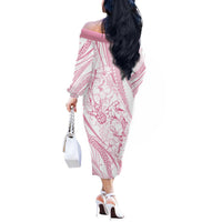 Sharks Couple Dreamy Polynesians Floral Sea Off The Shoulder Long Sleeve Dress Pink LT7 - Polynesian Pride
