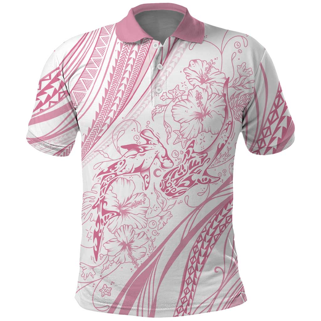 Sharks Couple Dreamy Polynesians Floral Sea Polo Shirt Pink - Polynesian Pride