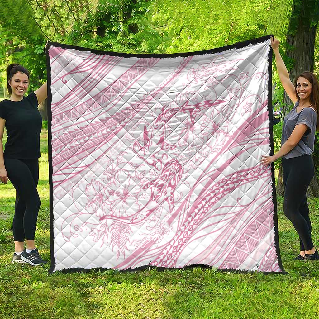 Sharks Couple Dreamy Polynesians Floral Sea Quilt Pink - Polynesian Pride