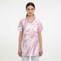 Sharks Couple Dreamy Polynesians Floral Sea Scrub Top Pink - Polynesian Pride