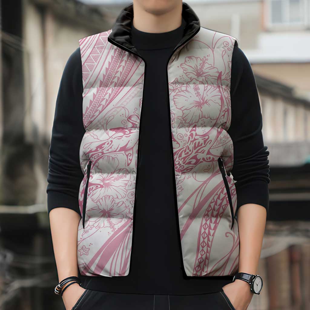 Sharks Couple Dreamy Polynesians Floral Sea Sleeveless Puffer Jacket Pink LT7 - Polynesian Pride