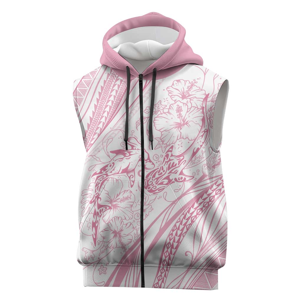 Sharks Couple Dreamy Polynesians Floral Sea Sleeveless Zip Hoodie Pink LT7 Pink - Polynesian Pride