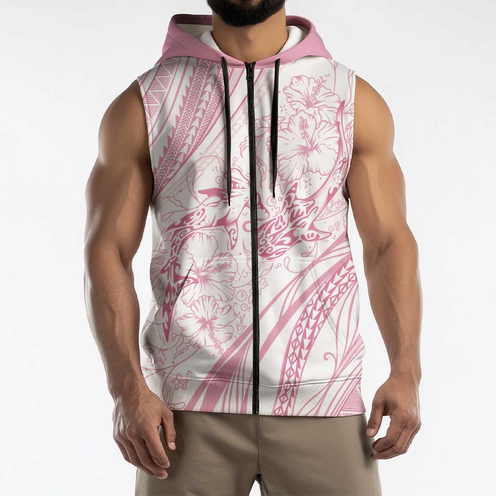 Sharks Couple Dreamy Polynesians Floral Sea Sleeveless Zip Hoodie Pink LT7 - Polynesian Pride