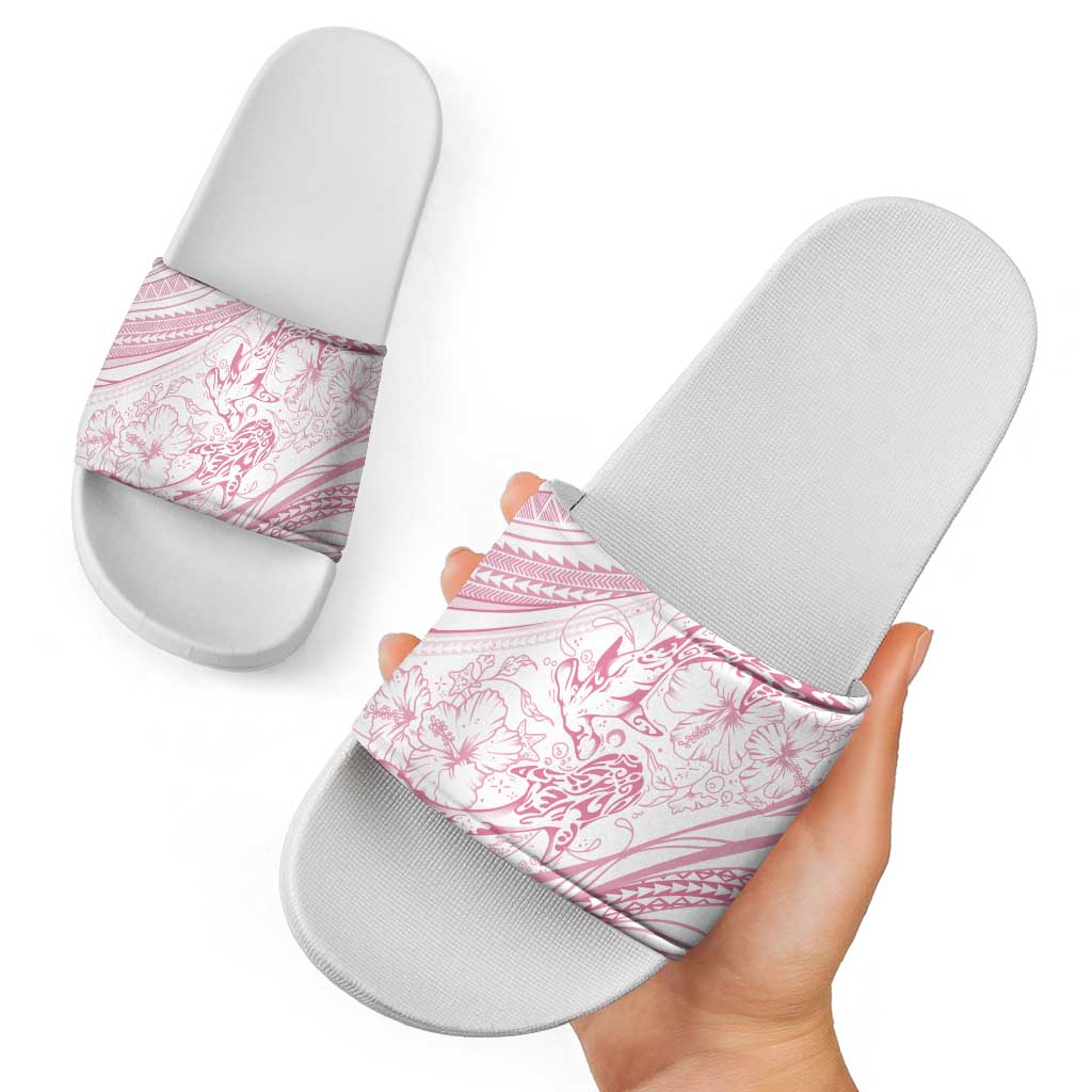 Sharks Couple Dreamy Polynesians Floral Sea Slide Sandals Pink - Polynesian Pride