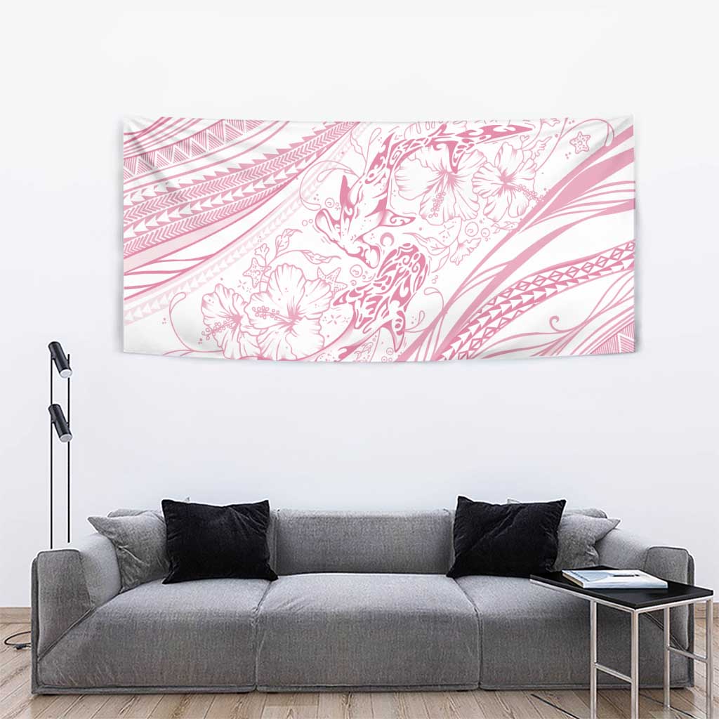 Sharks Couple Dreamy Polynesians Floral Sea Tapestry Pink - Polynesian Pride
