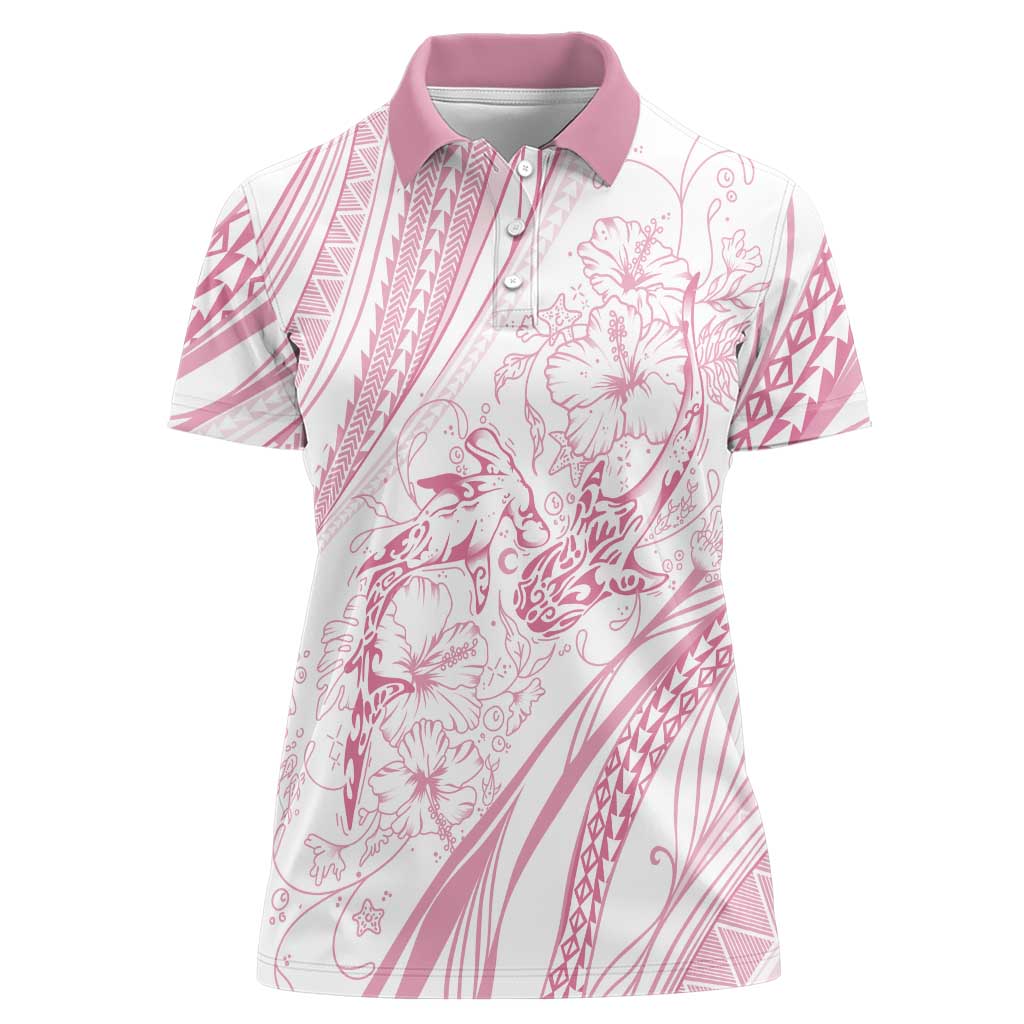 Sharks Couple Dreamy Polynesians Floral Sea Women Polo Shirt Pink LT7 Female Pink - Polynesian Pride