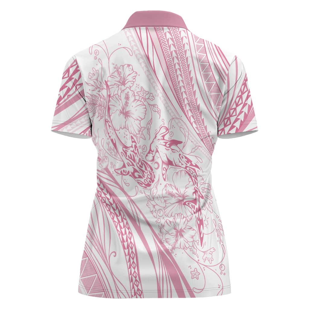 Sharks Couple Dreamy Polynesians Floral Sea Women Polo Shirt Pink LT7 - Polynesian Pride