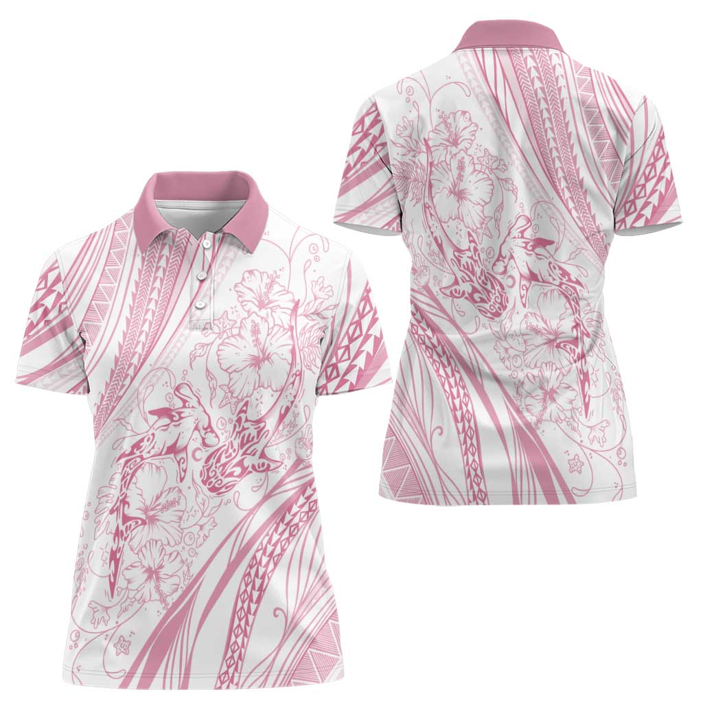 Sharks Couple Dreamy Polynesians Floral Sea Women Polo Shirt Pink LT7 - Polynesian Pride