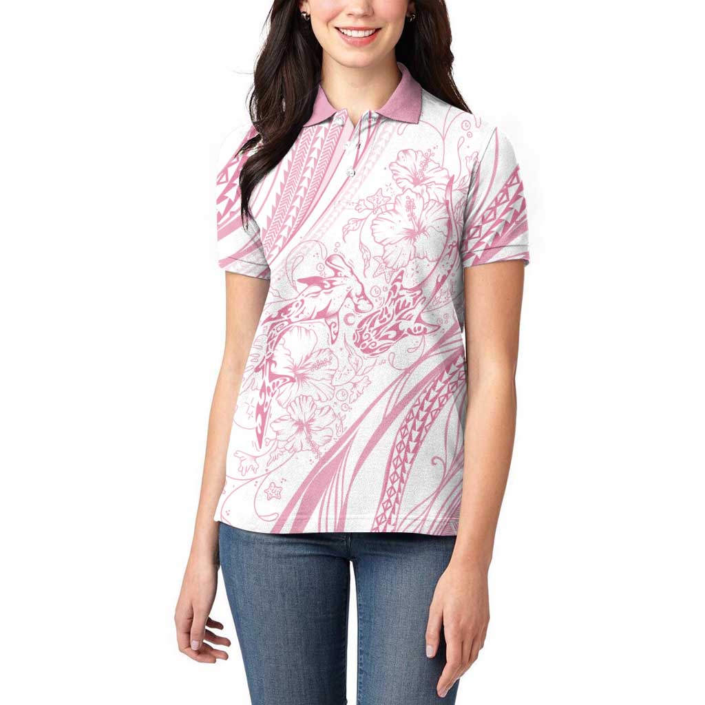 Sharks Couple Dreamy Polynesians Floral Sea Women Polo Shirt Pink LT7 - Polynesian Pride