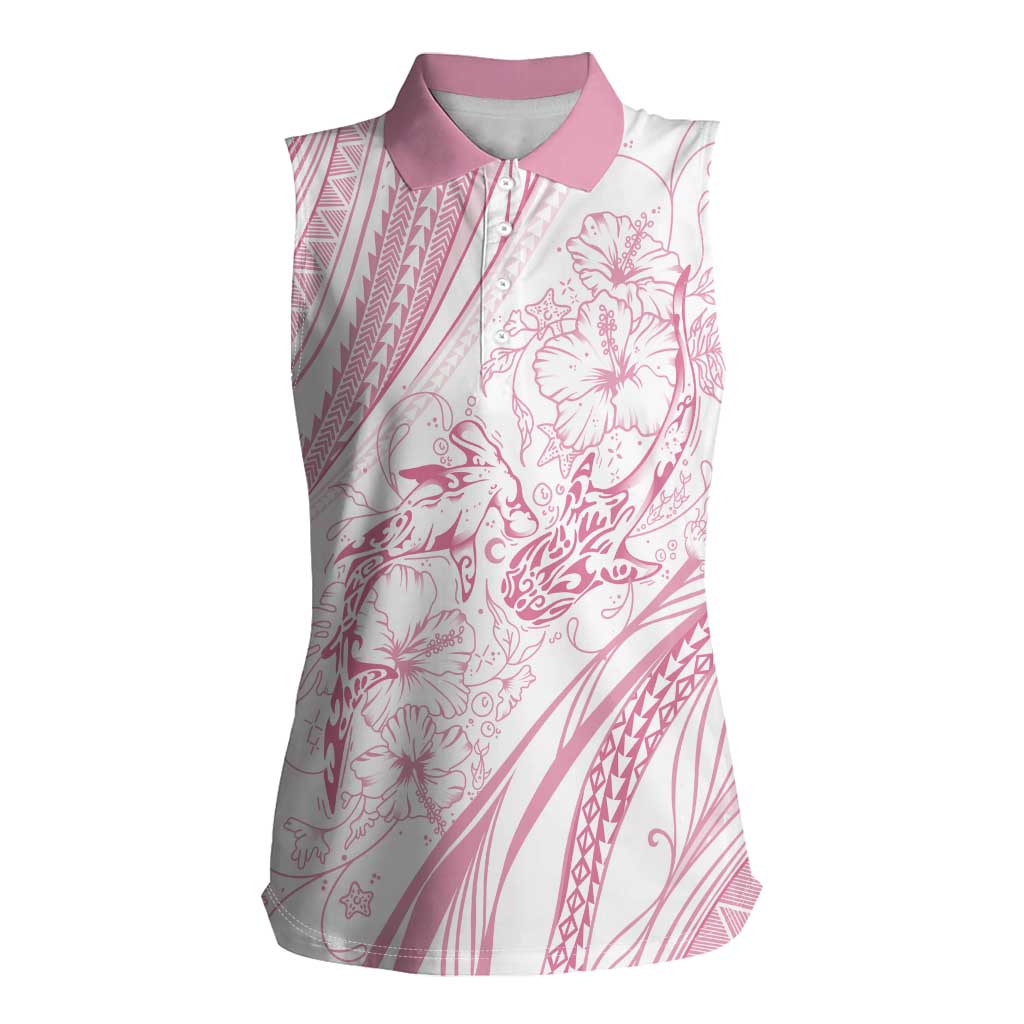 Sharks Couple Dreamy Polynesians Floral Sea Women Sleeveless Polo Shirt Pink LT7 Female Pink - Polynesian Pride