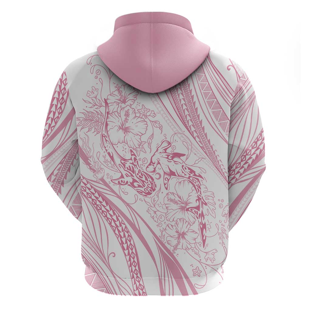 Sharks Couple Dreamy Polynesians Floral Sea Zip Hoodie Pink - Polynesian Pride